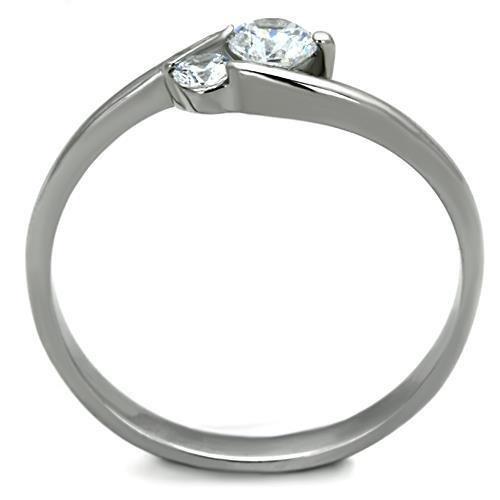 TK1544 High Polished Stainless Steel Ring featuring a clear AAA Grade CZ stone, showcasing a sleek and modern design.