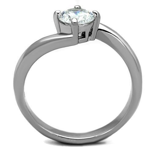 TK1543 High Polished Stainless Steel Ring featuring a clear AAA Grade CZ stone, showcasing its elegant design and shiny finish.