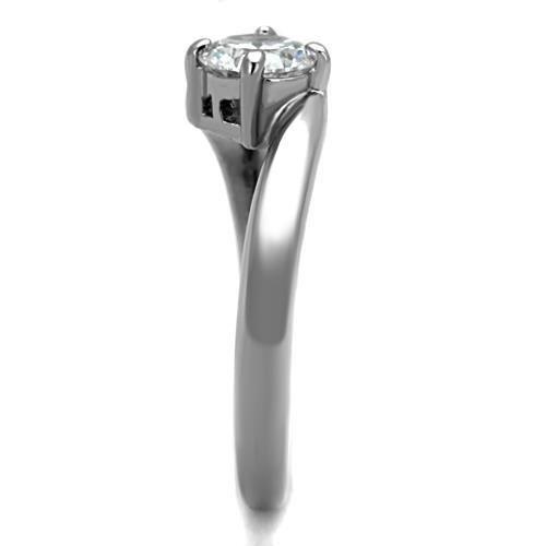 TK1543 High Polished Stainless Steel Ring featuring a clear AAA Grade CZ stone, showcasing its elegant design and shiny finish.