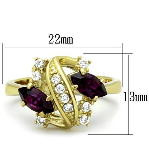 TK1567 IP Gold Stainless Steel Ring featuring a top-grade Amethyst crystal, showcasing a luxurious design and durable material.