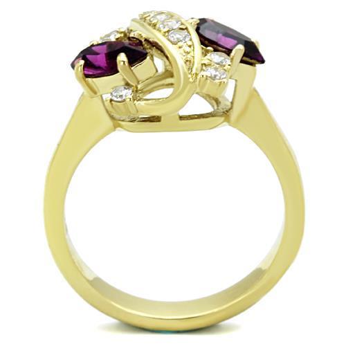 TK1567 IP Gold Stainless Steel Ring featuring a top-grade Amethyst crystal, showcasing a luxurious design and durable material.