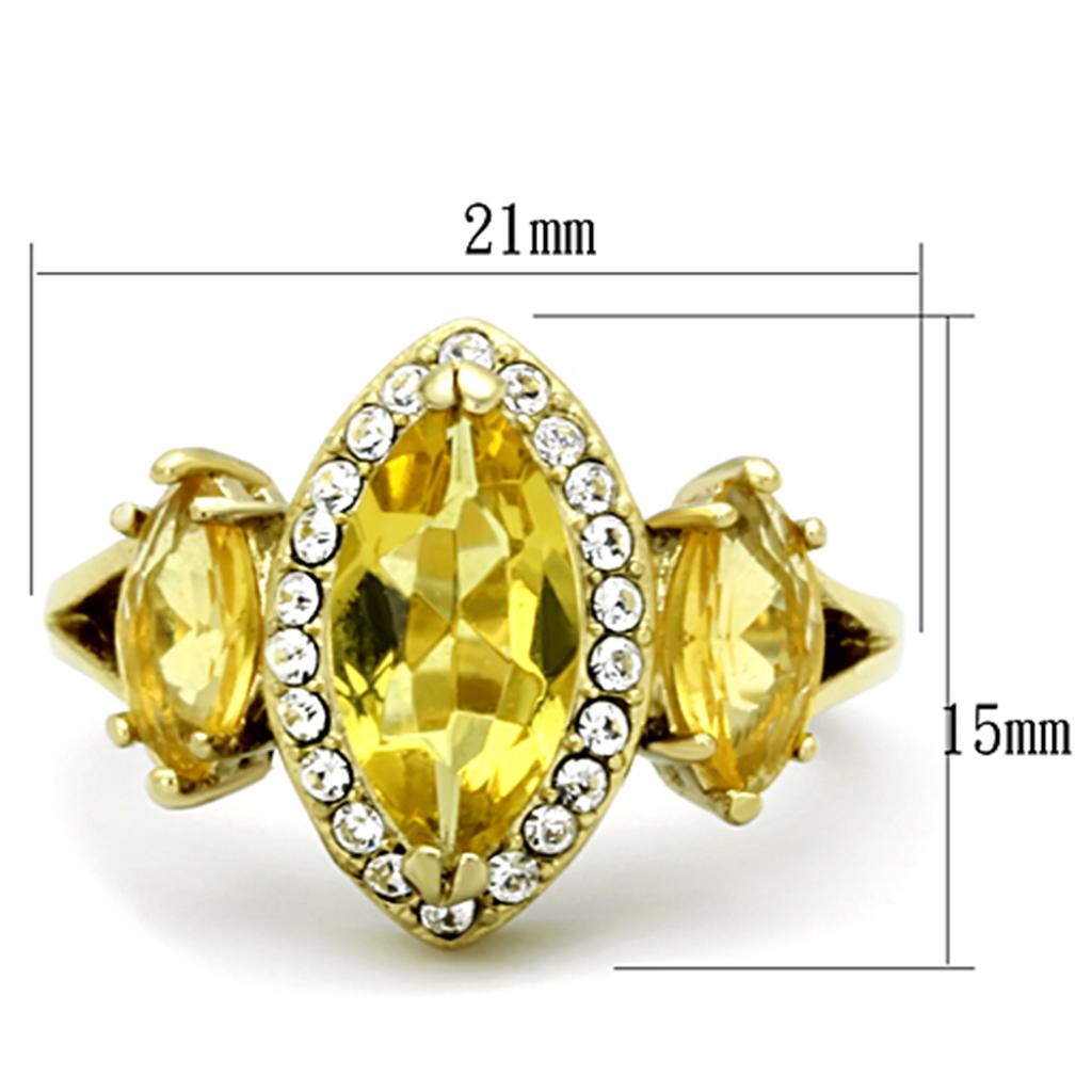 TK1578 IP Gold Stainless Steel Ring featuring a synthetic topaz stone, showcasing a luxurious design and durable material.