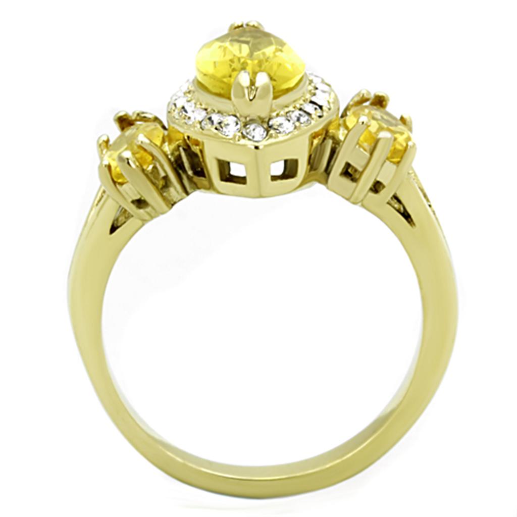 TK1578 IP Gold Stainless Steel Ring featuring a synthetic topaz stone, showcasing a luxurious design and durable material.