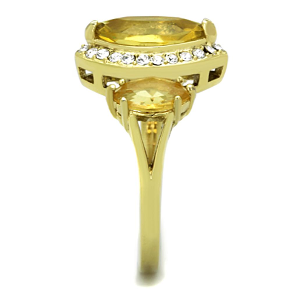 TK1578 IP Gold Stainless Steel Ring featuring a synthetic topaz stone, showcasing a luxurious design and durable material.