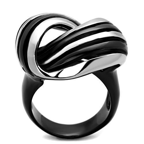 TK1660 Two-Tone IP Black Stainless Steel Ring, featuring a sleek design with no stone, perfect for modern style.