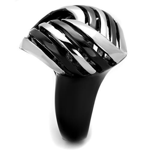 TK1660 Two-Tone IP Black Stainless Steel Ring, featuring a sleek design with no stone, perfect for modern style.