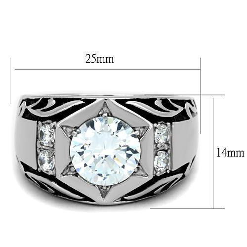 TK1606 High Polished Stainless Steel Ring featuring a clear AAA Grade CZ center stone, showcasing its elegant design and shine.