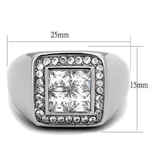 TK1608 High Polished Stainless Steel Ring featuring AAA Grade Clear CZ stone, showcasing its elegant design and shine.