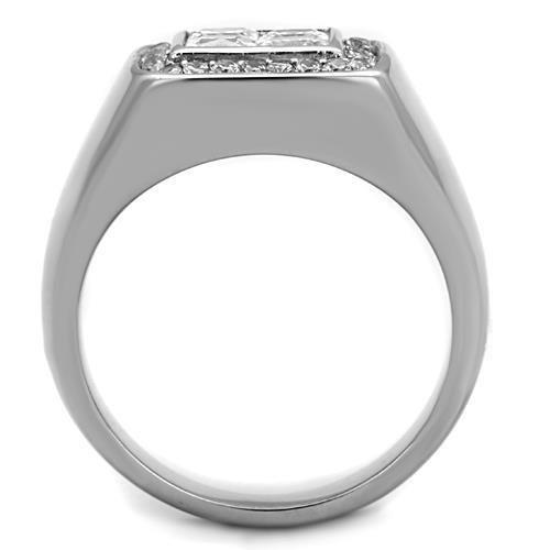TK1608 High Polished Stainless Steel Ring featuring AAA Grade Clear CZ stone, showcasing its elegant design and shine.