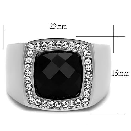 TK1616 High Polished Stainless Steel Ring featuring a jet black Onyx stone, showcasing its elegant design and shiny finish.