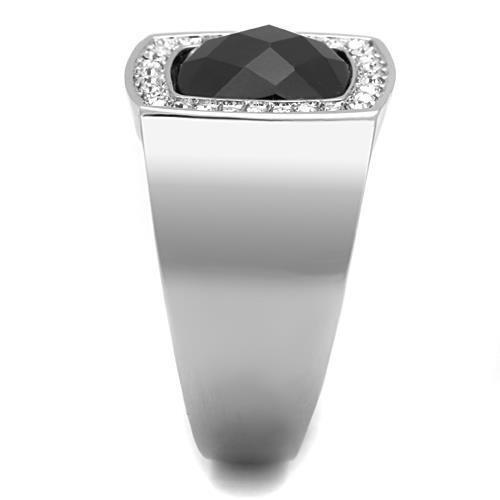 TK1616 High Polished Stainless Steel Ring featuring a jet black Onyx stone, showcasing its elegant design and shiny finish.