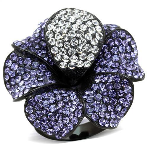 TK1618 IP Black Stainless Steel Ring featuring a top-grade tanzanite crystal, showcasing a sleek design with a modern finish.