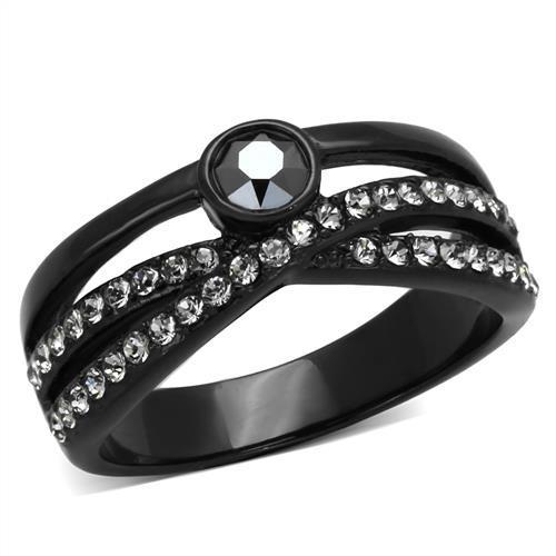 TK1620 IP Black Stainless Steel Ring featuring a top-grade hematite crystal, showcasing a sleek and modern design.