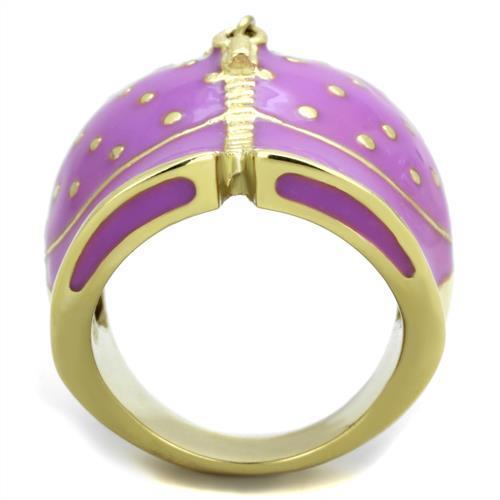 TK1621 IP Gold Stainless Steel Ring featuring a vibrant amethyst epoxy stone, showcasing its elegant design and luxurious finish.