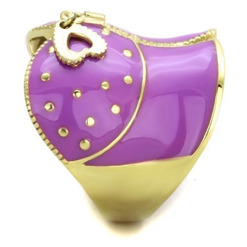 TK1621 IP Gold Stainless Steel Ring featuring a vibrant amethyst epoxy stone, showcasing its elegant design and luxurious finish.