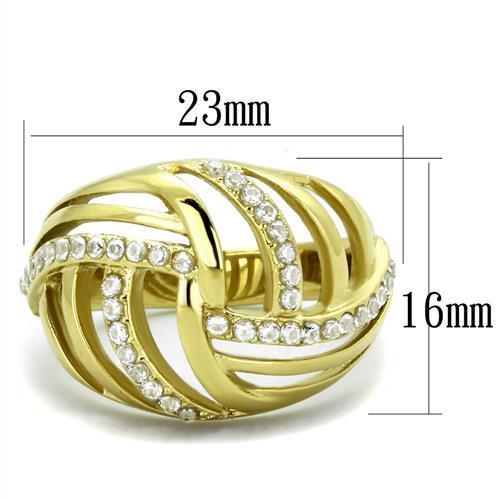 TK1627 IP Gold Stainless Steel Ring featuring AAA Grade clear CZ stone, showcasing its elegant design and luxurious finish.