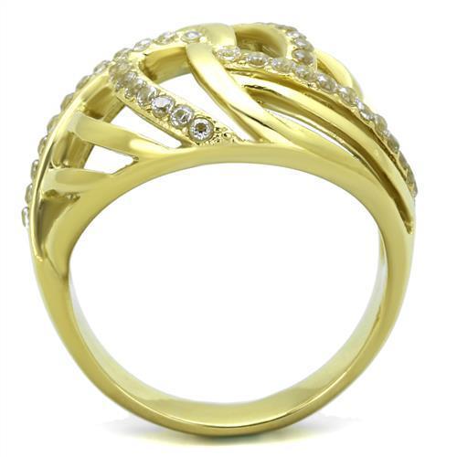 TK1627 IP Gold Stainless Steel Ring featuring AAA Grade clear CZ stone, showcasing its elegant design and luxurious finish.