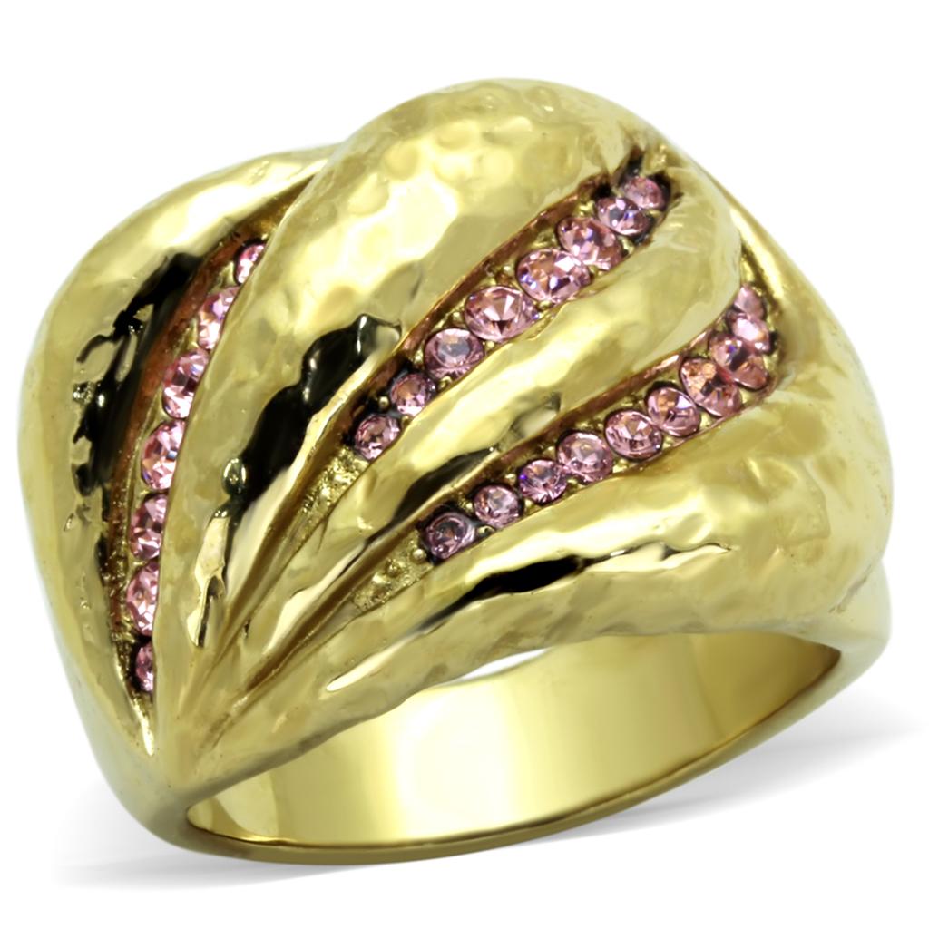 TK1638 IP Gold Stainless Steel Ring featuring a light rose top-grade crystal centerpiece, showcasing its elegant design and luxurious finish.