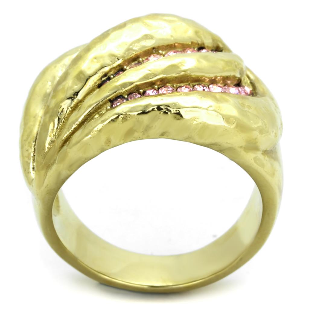 TK1638 IP Gold Stainless Steel Ring featuring a light rose top-grade crystal centerpiece, showcasing its elegant design and luxurious finish.