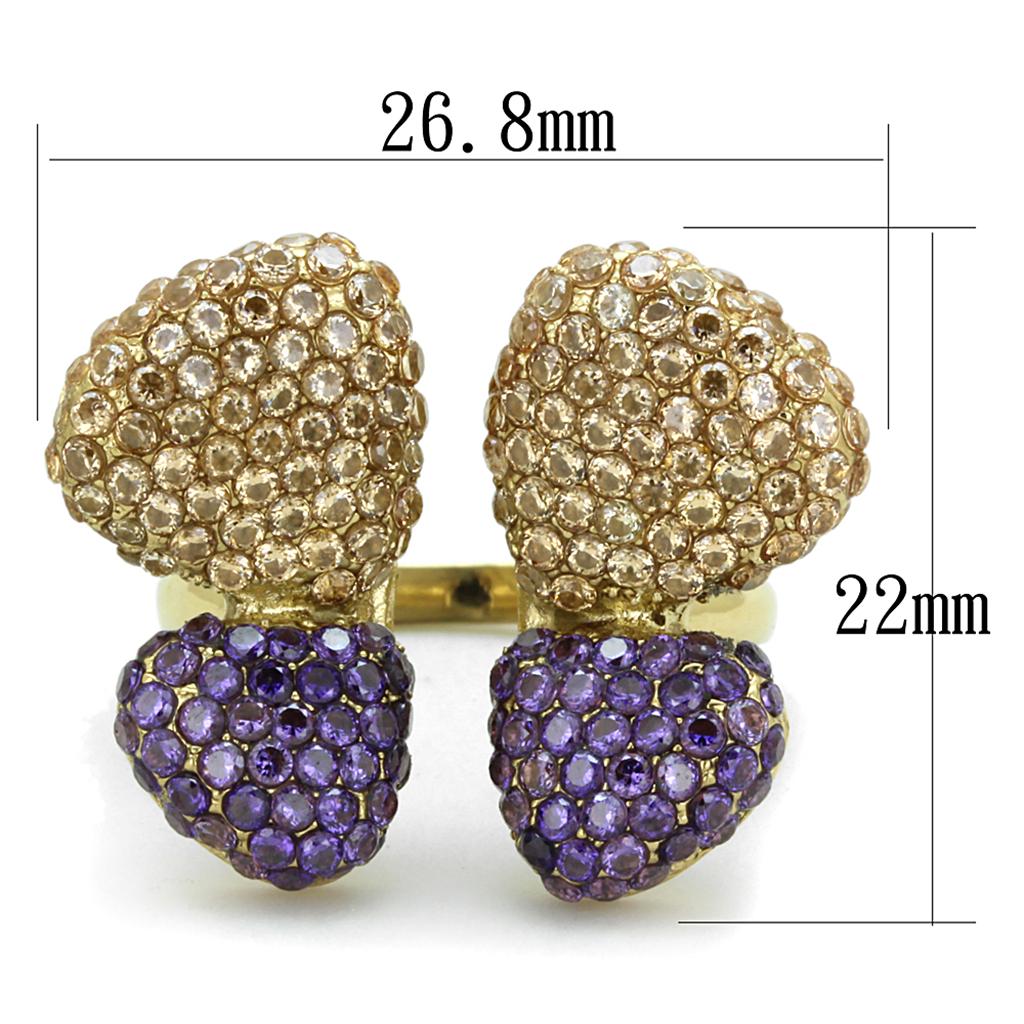 TK1639 IP Gold Stainless Steel Ring featuring a multi-color AAA Grade CZ stone, showcasing its elegant design and luxurious finish.