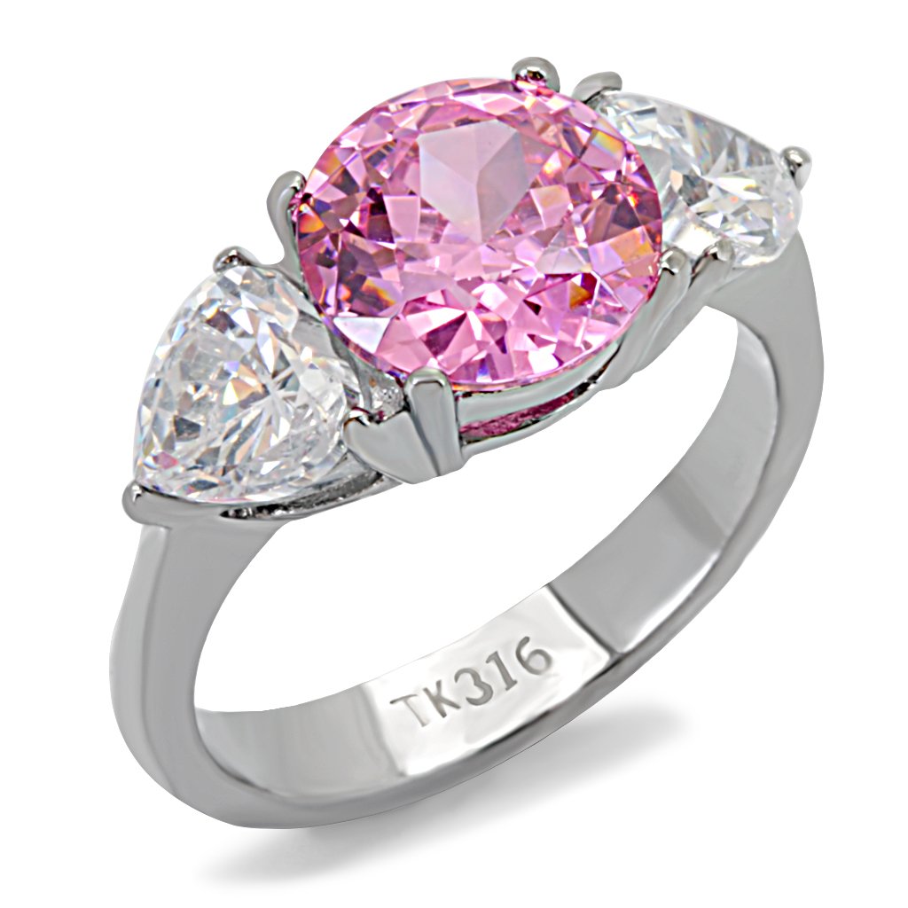 TK164 High Polished Stainless Steel Ring featuring AAA Grade CZ in rose color, showcasing its elegant design and high-quality finish.