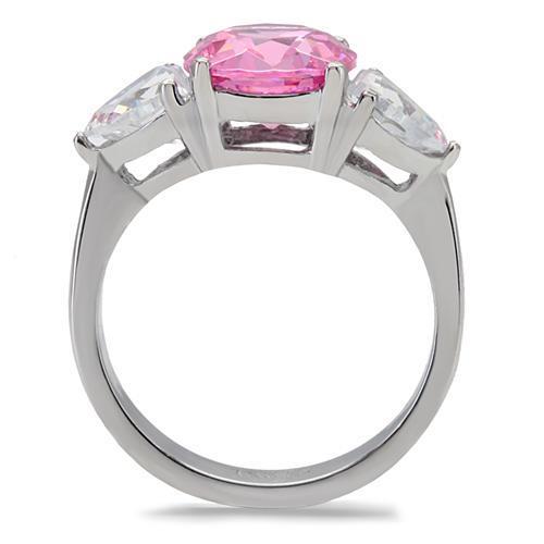 TK164 High Polished Stainless Steel Ring featuring AAA Grade CZ in rose color, showcasing its elegant design and high-quality finish.