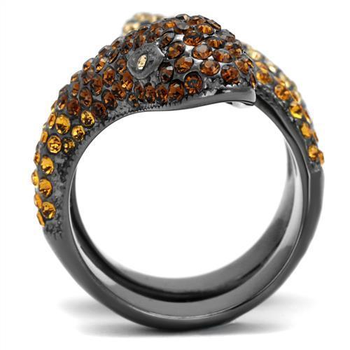 TK1641LJ IP Light Black Stainless Steel Ring featuring a multi-color top-grade crystal centerpiece, showcasing a modern and elegant design.