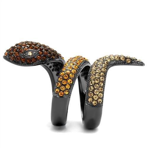 TK1641LJ IP Light Black Stainless Steel Ring featuring a multi-color top-grade crystal centerpiece, showcasing a modern and elegant design.