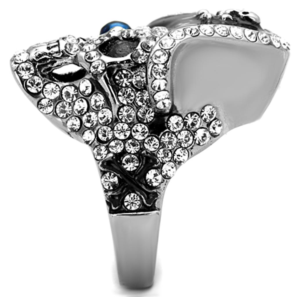 TK1659 Two-Tone IP Black Stainless Steel Ring featuring a Montana synthetic glass stone, showcasing a modern and elegant design.