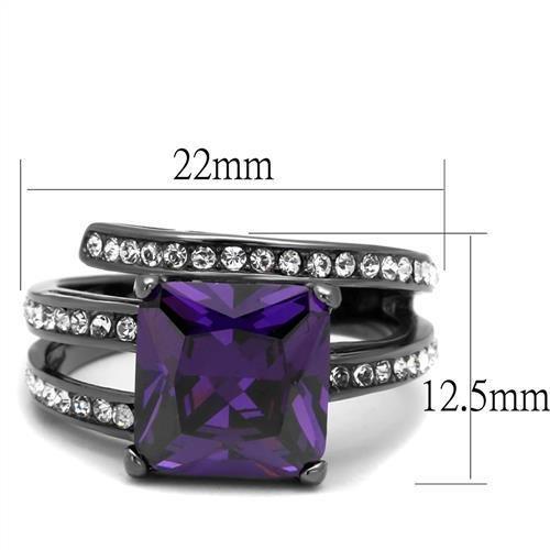 TK1665LJ IP Light Black Stainless Steel Ring featuring an AAA Grade CZ stone in Amethyst color, showcasing a modern and elegant design.