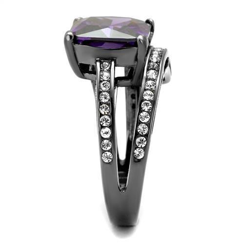 TK1665LJ IP Light Black Stainless Steel Ring featuring an AAA Grade CZ stone in Amethyst color, showcasing a modern and elegant design.