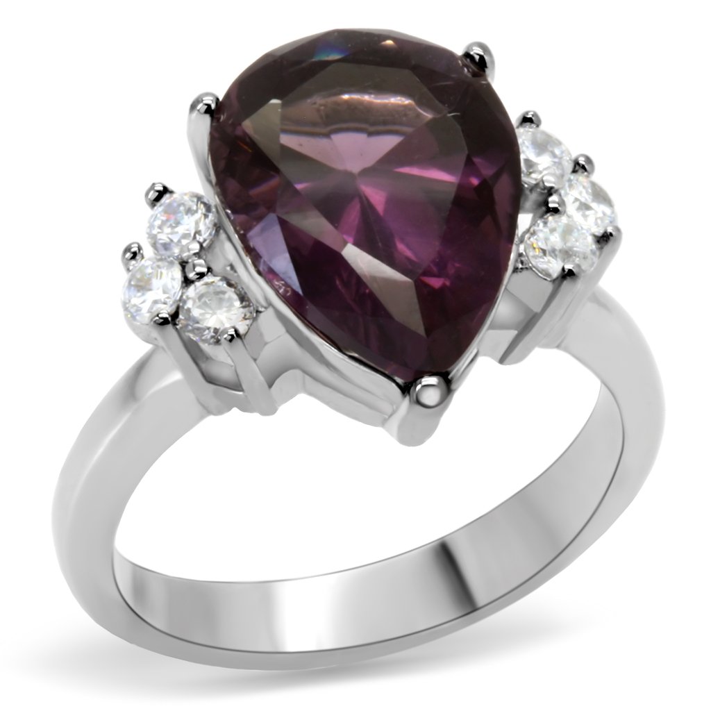 TK167 High Polished Stainless Steel Ring featuring a synthetic amethyst stone, showcasing a sleek and modern design.