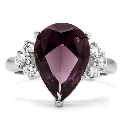 TK167 High Polished Stainless Steel Ring featuring a synthetic amethyst stone, showcasing a sleek and modern design.