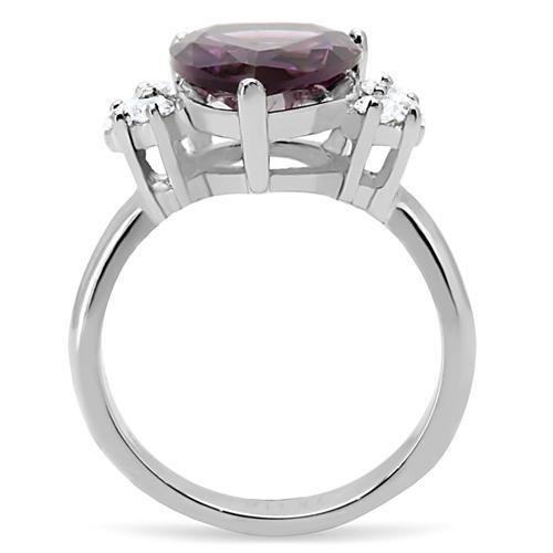 TK167 High Polished Stainless Steel Ring featuring a synthetic amethyst stone, showcasing a sleek and modern design.