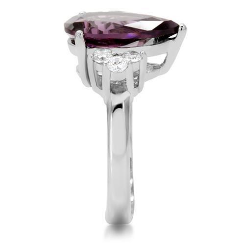 TK167 High Polished Stainless Steel Ring featuring a synthetic amethyst stone, showcasing a sleek and modern design.