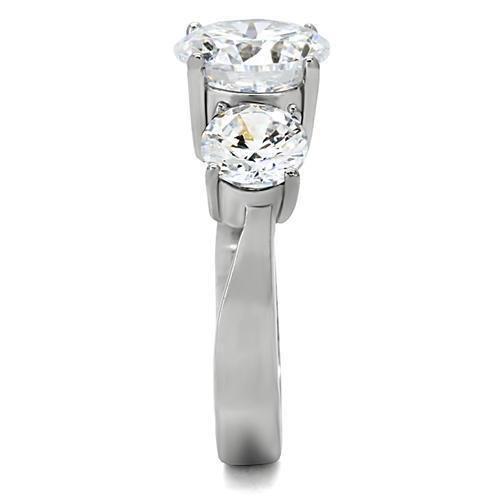 TK168 High Polished Stainless Steel Ring featuring a clear AAA Grade CZ center stone, showcasing its elegant design and shiny finish.