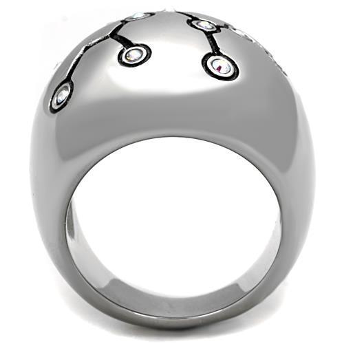 TK1685 High Polished Stainless Steel Ring featuring a Top Grade Crystal centerpiece in white AB color, showcasing a sleek and modern design.