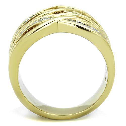 TK1699 Two-Tone IP Gold Stainless Steel Ring featuring a clear AAA grade CZ stone, showcasing a luxurious and elegant design.