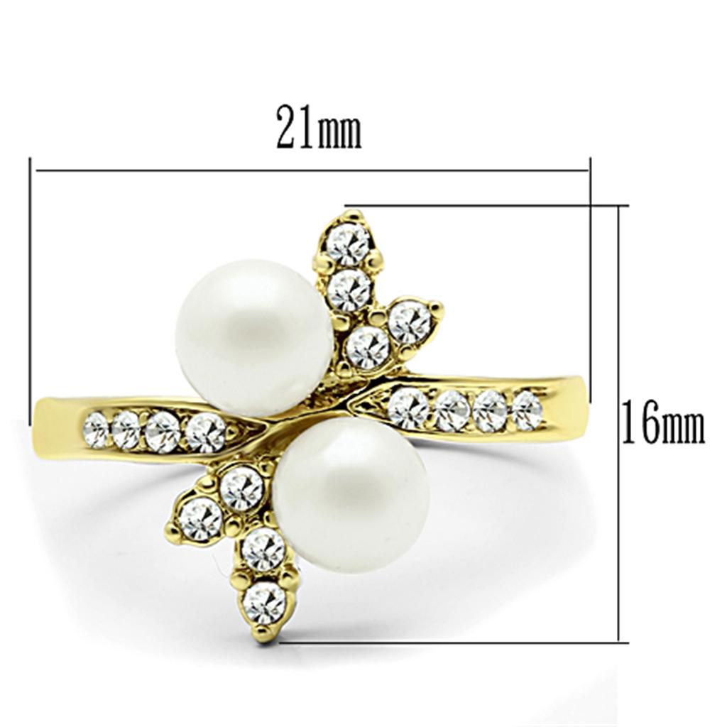 TK116G IP Gold Stainless Steel Ring featuring a white synthetic pearl centerpiece, showcasing its elegant design and luxurious finish.