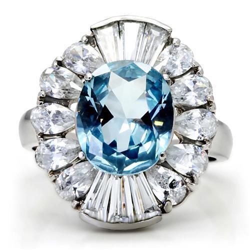 TK177 High Polished Stainless Steel Ring featuring a London Blue Spinel center stone, showcasing its elegant design and shiny finish.