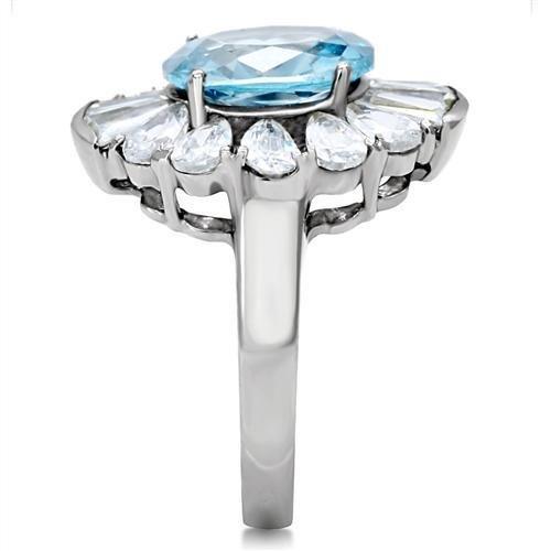 TK177 High Polished Stainless Steel Ring featuring a London Blue Spinel center stone, showcasing its elegant design and shiny finish.