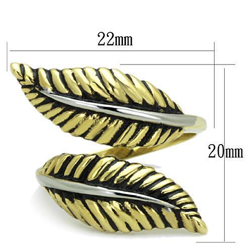 TK1707 Two-Tone IP Gold Stainless Steel Ring featuring a jet epoxy stone, showcasing its elegant design and durable material.