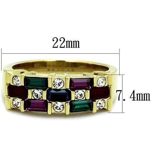 TK1719 IP Gold Stainless Steel Ring featuring a multi-color top-grade crystal, showcasing a luxurious design and durable material.