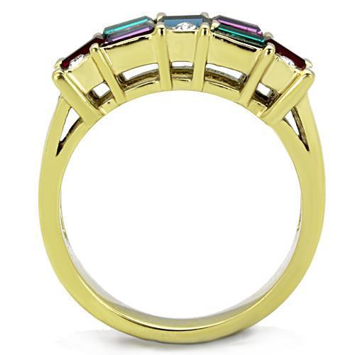 TK1719 IP Gold Stainless Steel Ring featuring a multi-color top-grade crystal, showcasing a luxurious design and durable material.