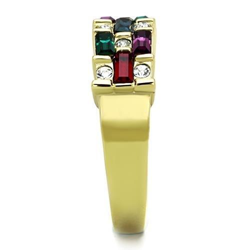 TK1719 IP Gold Stainless Steel Ring featuring a multi-color top-grade crystal, showcasing a luxurious design and durable material.