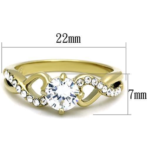 TK1722 IP Gold Stainless Steel Ring featuring a clear AAA Grade CZ center stone, showcasing a luxurious and elegant design.