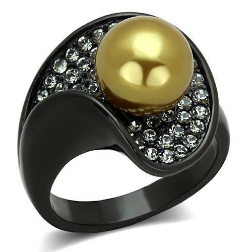 TK1732 IP Black Stainless Steel Ring featuring a champagne synthetic pearl, showcasing a sleek and modern design.