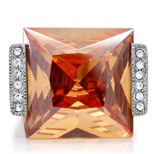 TK174 High Polished Stainless Steel Ring featuring AAA Grade champagne CZ stone, showcasing its elegant design and shine.