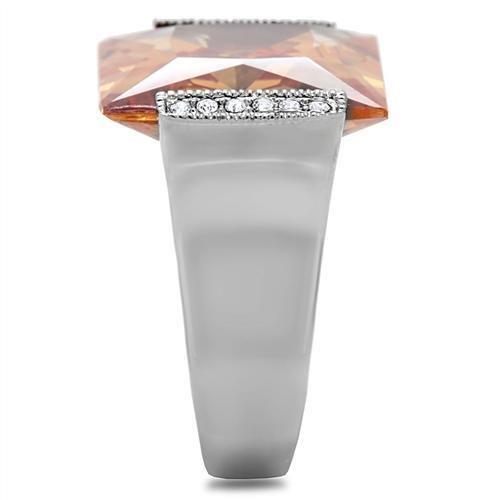 TK174 High Polished Stainless Steel Ring featuring AAA Grade champagne CZ stone, showcasing its elegant design and shine.