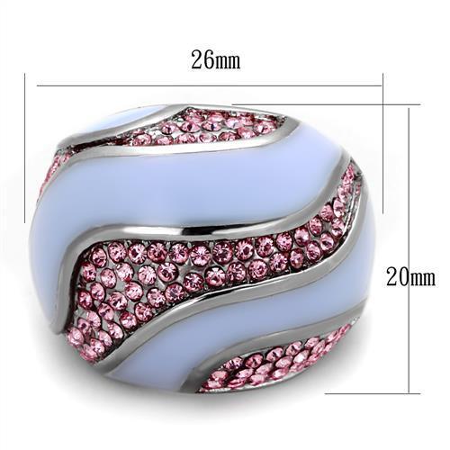 TK1744 High Polished Stainless Steel Ring featuring a light rose top grade crystal, showcasing its elegant design and shiny finish.